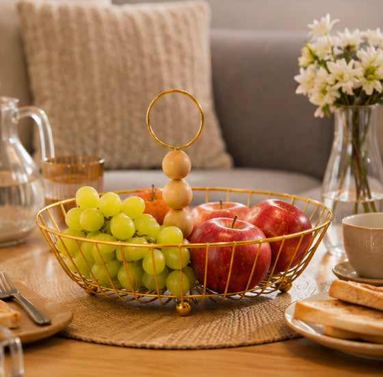 Decorative Gold Fruit Bowl Basket, Luxury Wire Fruit Display Basket, Multipurpose Fruit & Bread Basket, Nordic Style Gold Fruit Basket, Decorative Kitchen Fruit Holder Basket