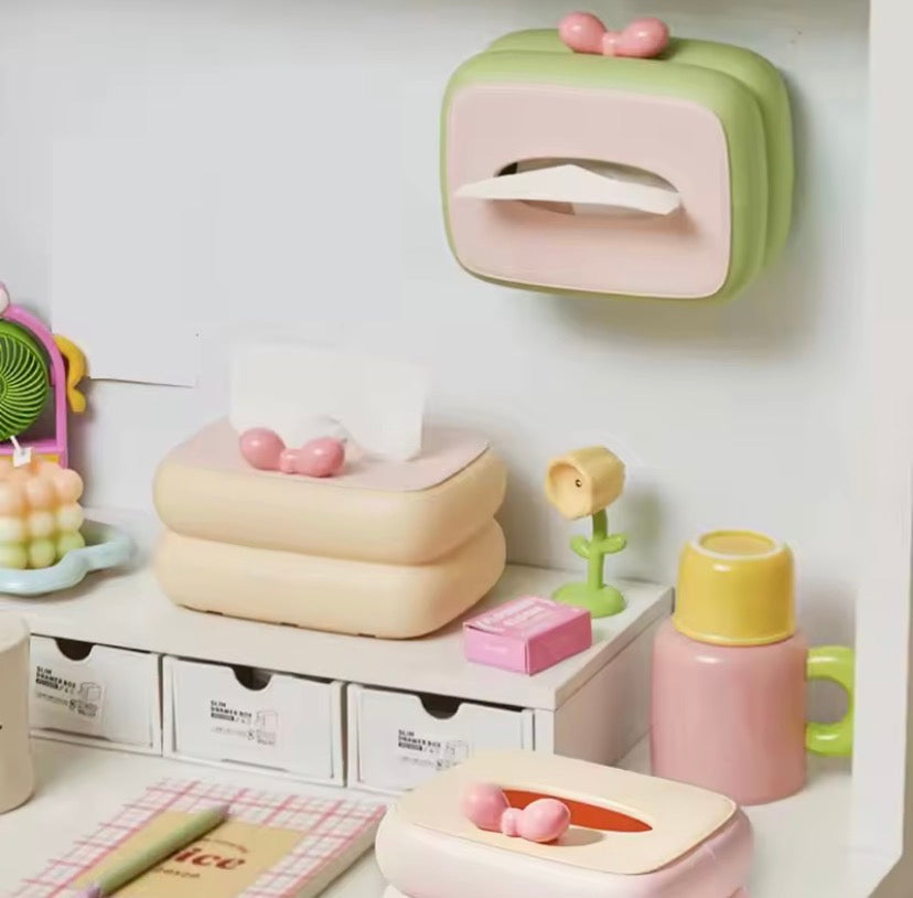 Kawaii Bow Tissue Holder, Candy Colour Tissue Box Cover, Living Room Tissue Dispenser, Home Decor Accessories