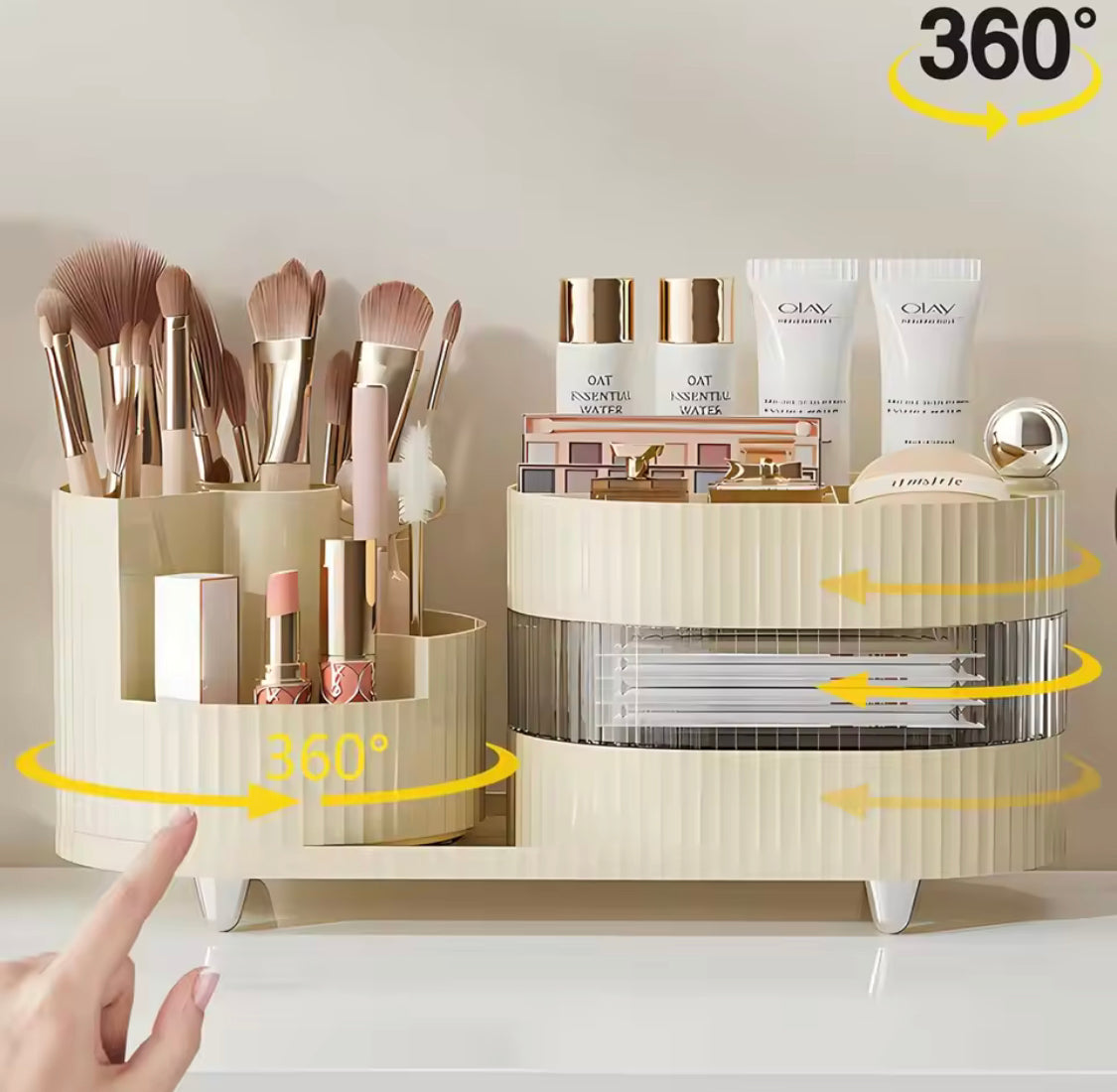 360° Rotating Makeup Brush Holder, Cosmetic Storage Countertop Organizer, Large Capacity Cosmetic Storage Case