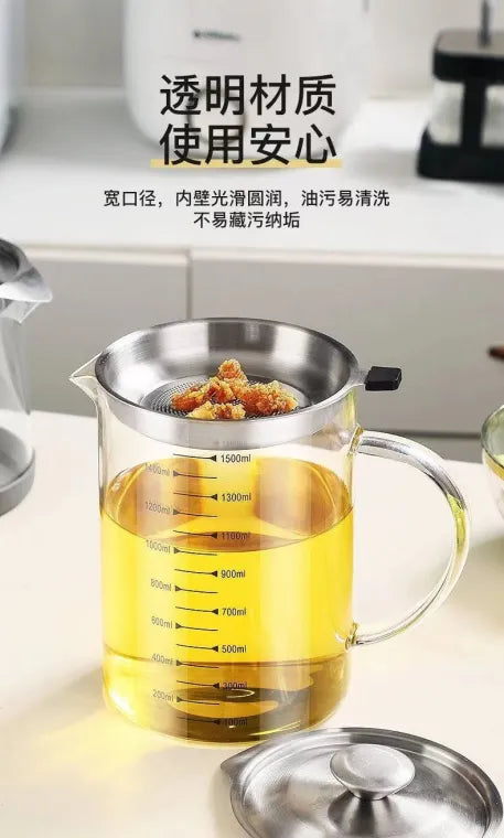High Borosilicate Glass Oil Filtering Pot, Large Capacity Oil Storage Tank, Oil Separator Glass Pot