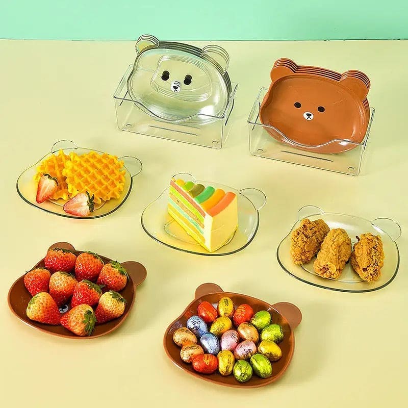 Set Of 8 Bear Spit Bone Dish, Mini Cute Cartoon Shape Serving Plate, Little Bear Dinner Plate, Reusable Plastic Snack Dish, Kitchen Tableware Food Plate, Multifunctional Dessert Nut Fruit Cake Snack Tray, Table Garbage Spit Bone Dish