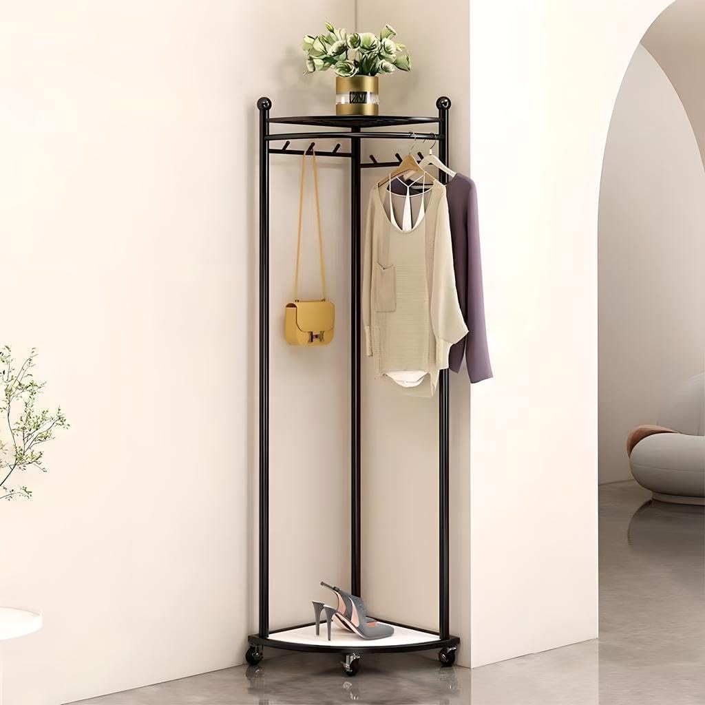 Corner Iron Coat Rack, Heavy Duty Corner Clothes Rack, Minimalistic Floor Iron Rack, Vintage Style Coat Rack