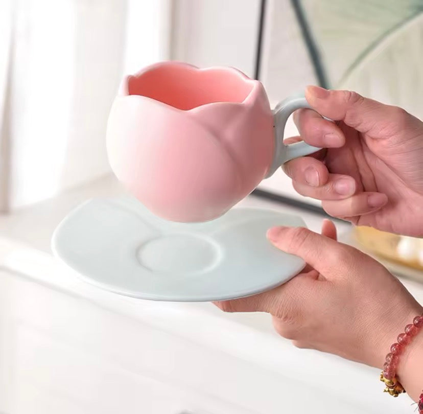 Tulip Ceramic Coffee Cup, Flower Shaped Tea Cup, Flower Coffee Cup With Saucer, Coffee Glass