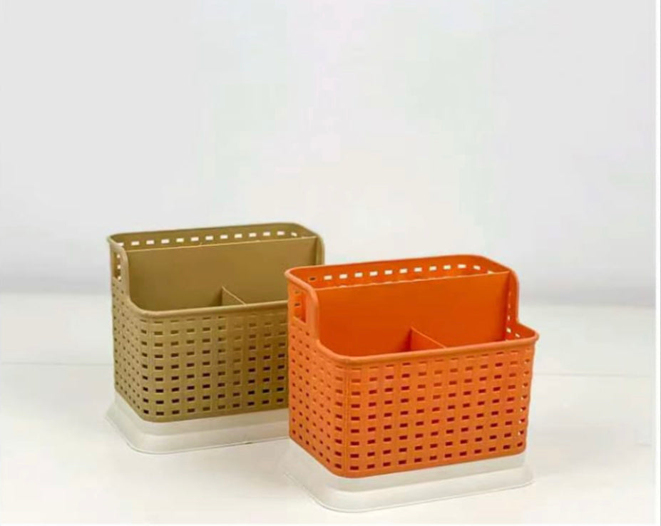 Multipurpose Storage Basket with Divider, Plastic Organizer
Basket, Desktop Storage Organizer, Dual Compartment Storage Caddy Organizer