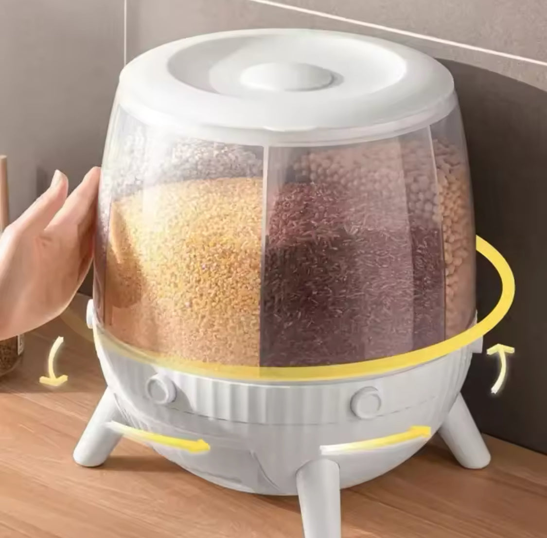 10kg Octopus Style Rotatable Cereal Dispenser, Multi Compartment Grain Dispenser, Rotary Partition Sealed Jar, Round Rice Storage Tank