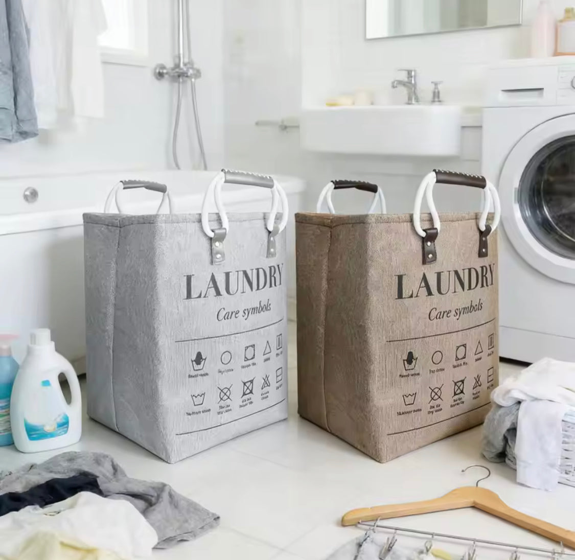 Nordic Style Handheld Laundry Basket, Printed Laundry Hamper With Handle, Portable Dirty Clothes Basket