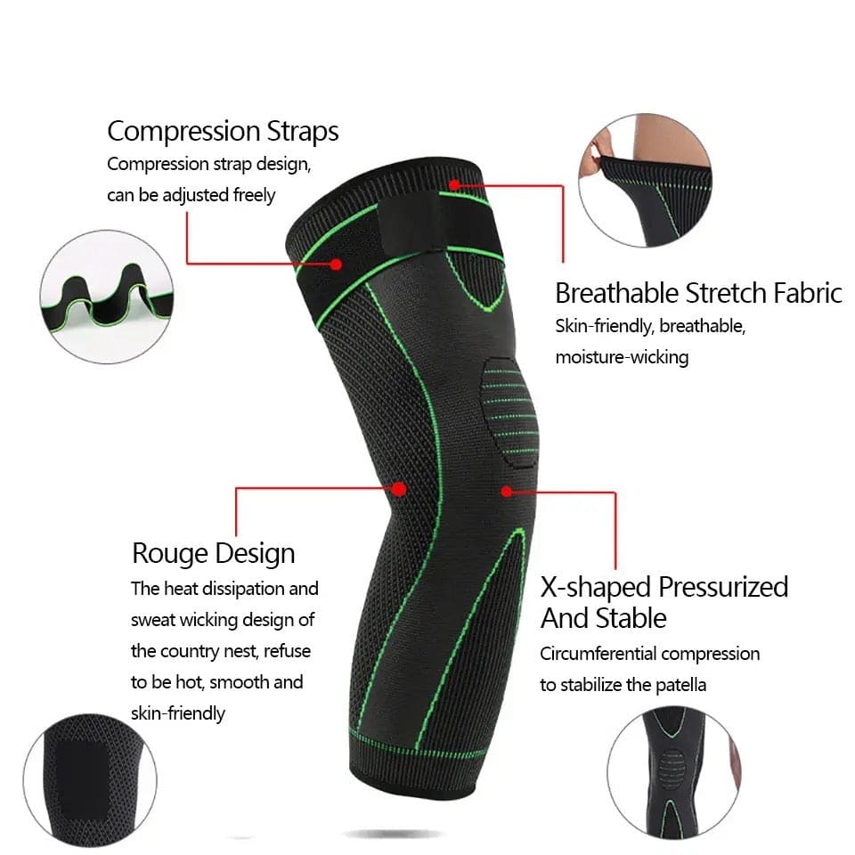 Compression Knee Pad With Strap, Long Full Legs Sleeve, Arthritis Relief Running Gym Sport Knee Pad, Elastic Long Kneepad Brace, Warm Belt Knee Massager, Leg Self Heating Support Knee Pad