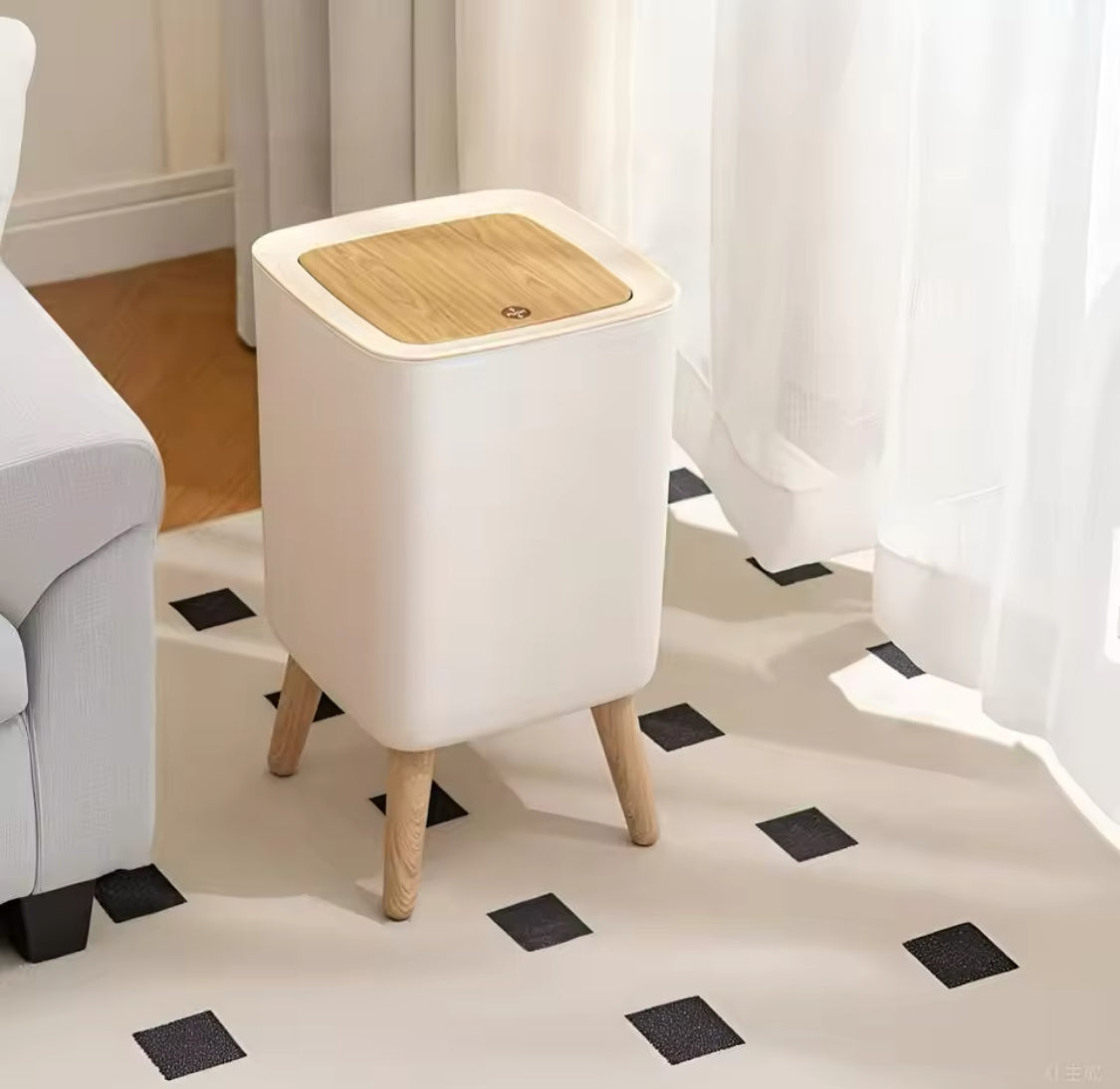 Wooden Pattern Trash Can, Creative Kitchen Waste Bin With Press Cover, Living Room Toilet Garbage Container, Foot Imitation Wood Rubbish Can, Bathroom Kitchen Garbage Bucket