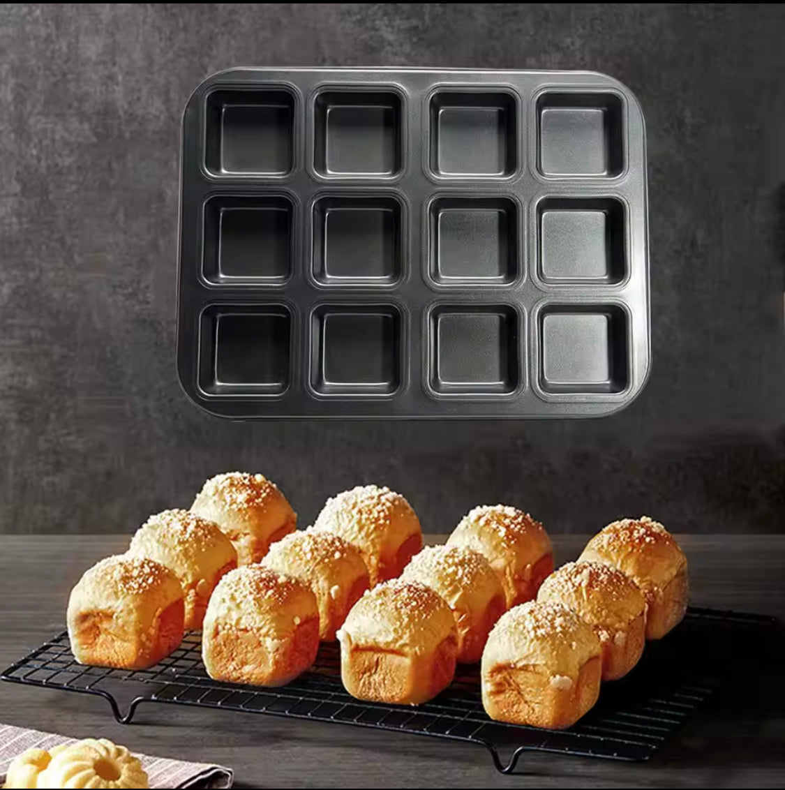 thumbnail image 2 of Muffin Trays 12 Cavity Square Muffin Tin Tray, Non-Stick Mini Muffin Mince Pie Tins 2 of 12