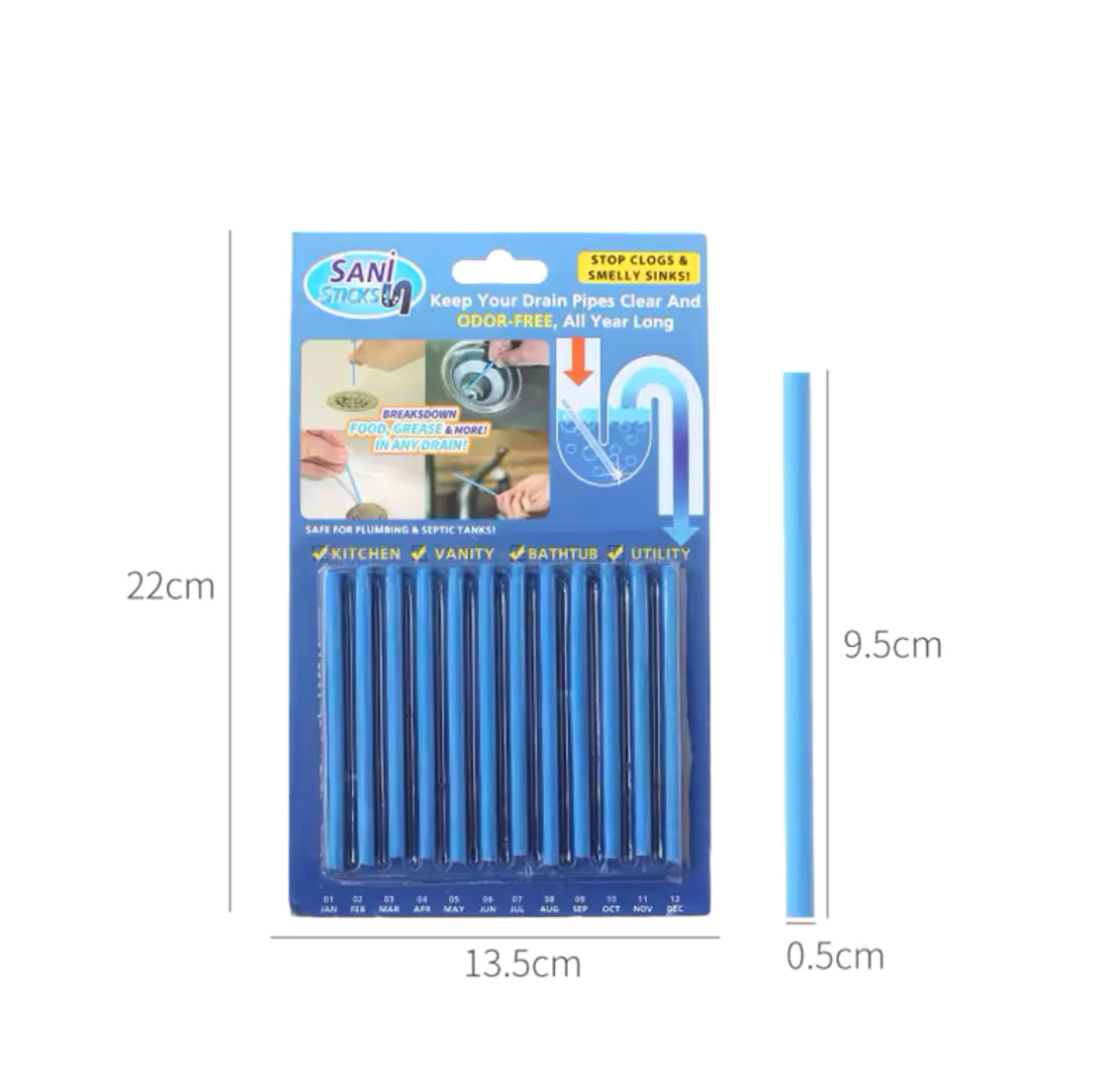 12 Pcs Drain Cleaning Sticks, Drain Clog Remover Pipe, Easy Drain Cleaning Sanitation