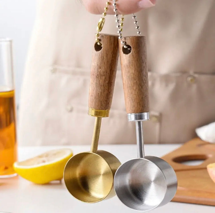 Hangable Measuring Spoon with Wood Handle, Kitchen Coffee Measure Tool ...