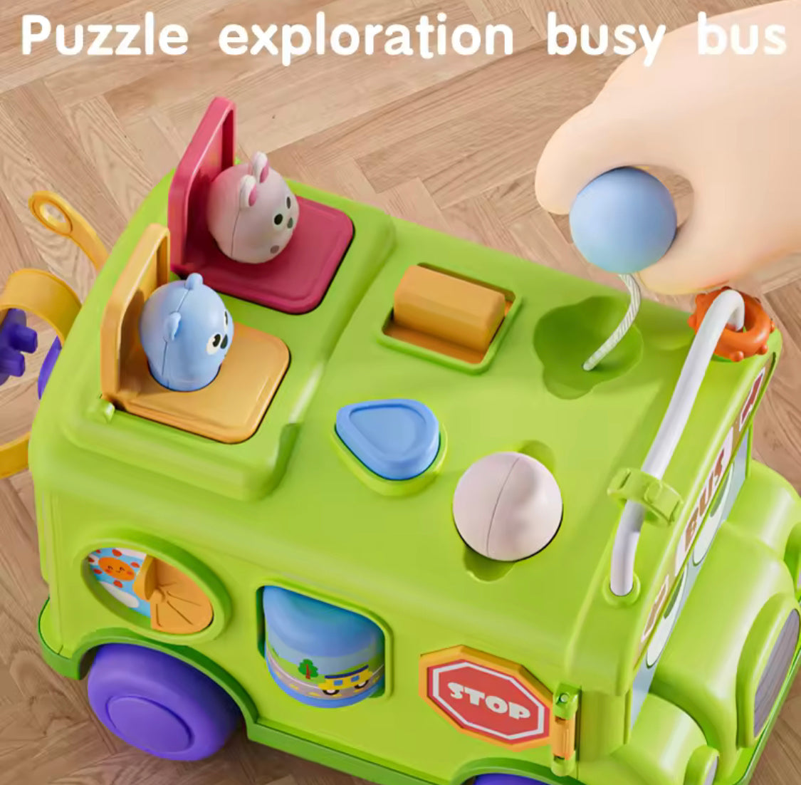 Educational Baby Bus Bus Toy, Motor Skill Learning Toddler Toys, Educational Play Bus with Multiple Activities, Kids Early Learning Educational Toy Car