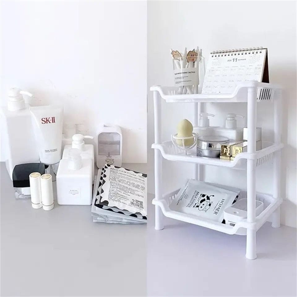 3 Layer Plastic Plate Rack, Kitchen  Bathroom Plastic Storage Shelf, Household Toiletry Holder Organizer, Multifunctional Trolley Cart, Floor Standing Plastic Storage Shelf, Corner Shelf Stackable Organizer
