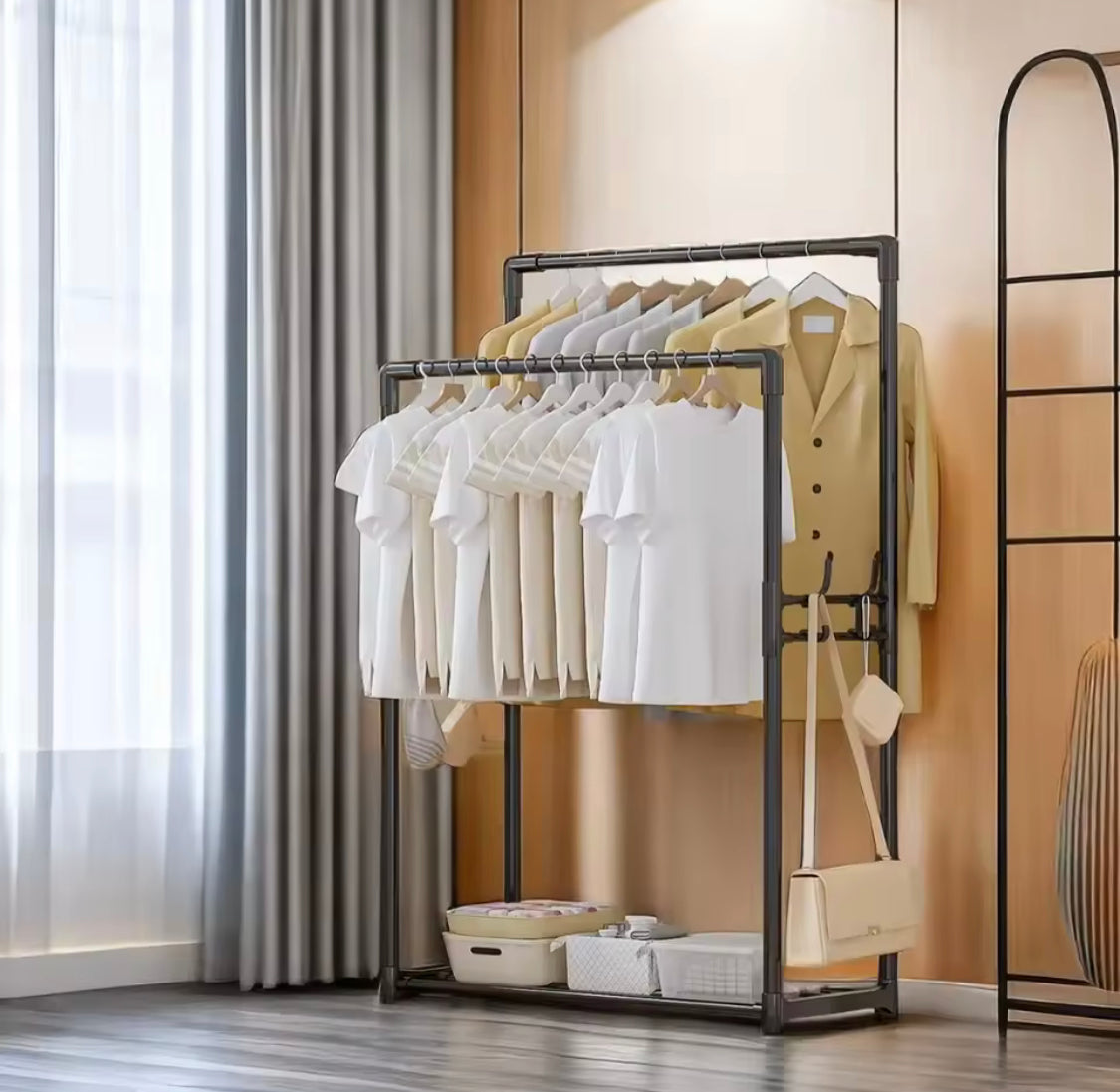 Multifunctional Metal Clothes Rack With Storage Shelves, Homlly Entryway Coat Rack with Shoes Organizer, Bedroom Living Room Hanger, Living Room Clothes Storage Rack