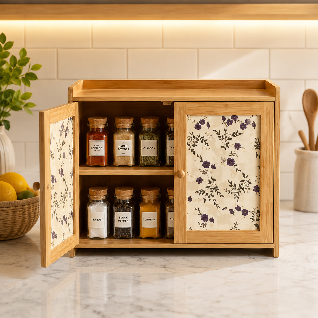 Wooden Pantry Cabinet , Wooden Spice Organizer, Bamboo Kitchen Storage Rack