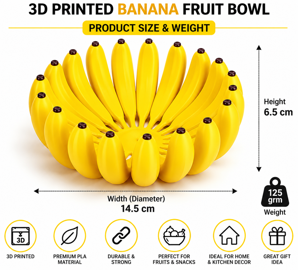 3D Banana Shaped Fruit Basket, Decorative Tabletop Fruit Bowl, Whimsical Fruits Basket, Fruit Storage Basket, Banana Ring Fruit Serving Basket, Cartoon Style Banana Fruit Holder
