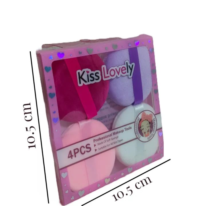 Set of 4 Kiss Lovely Makeup Sponge, Loose Powder Puff Ultra Soft Velvet, Makeup Mixing Colourful Puff