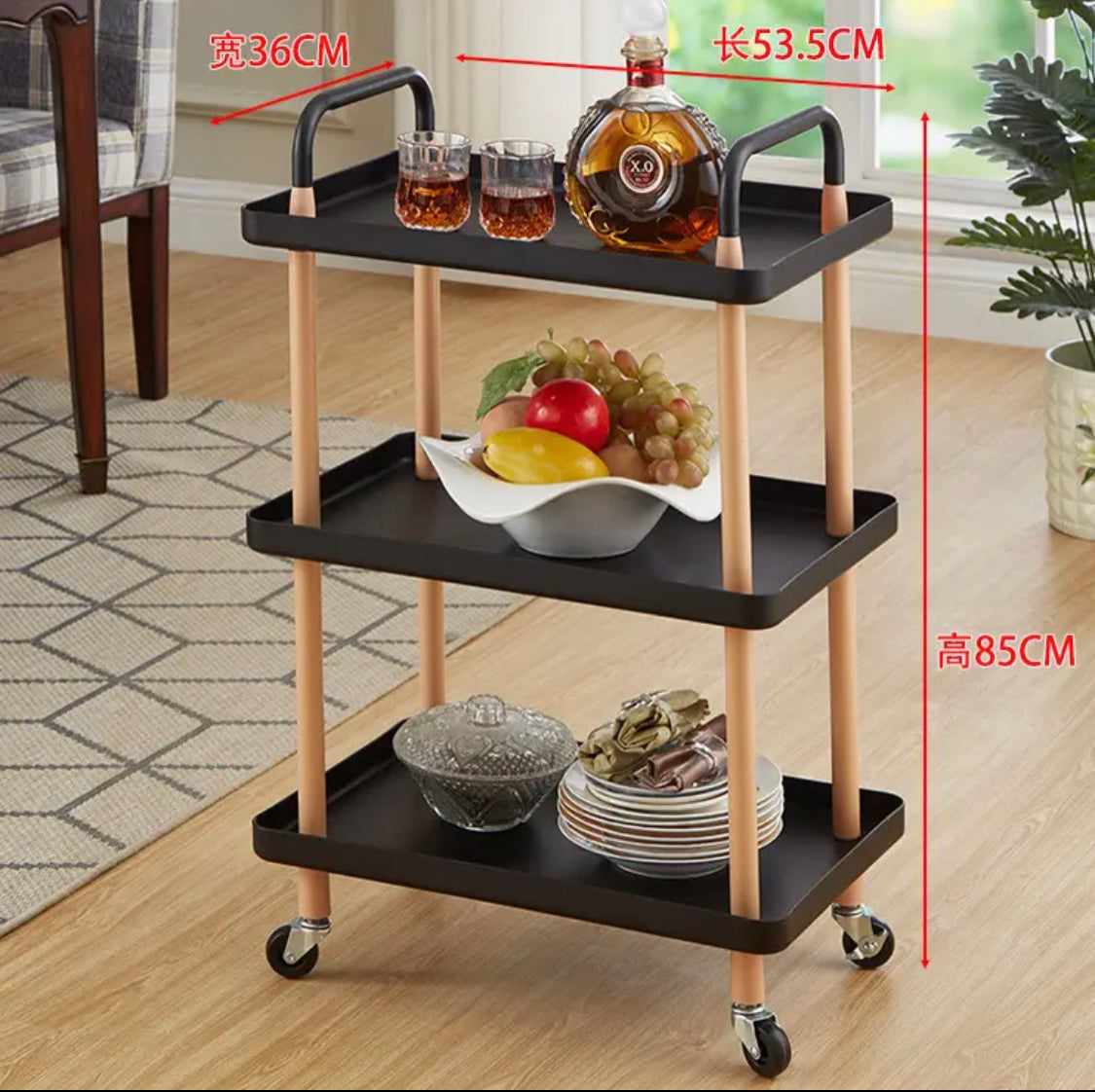 3 Layer Rotatable Trolley, Movable Living Room Storage Trolley, Movable Storage Cart