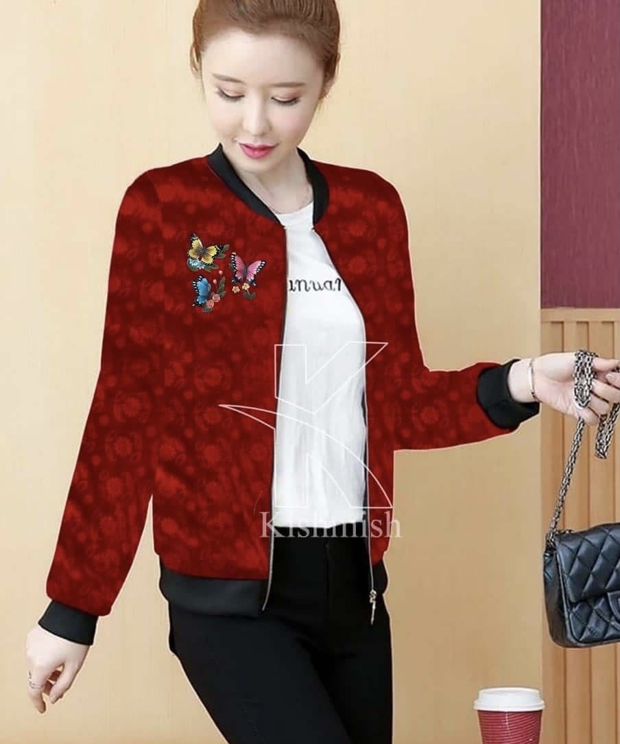 Printed Velvet Zipper Jacket