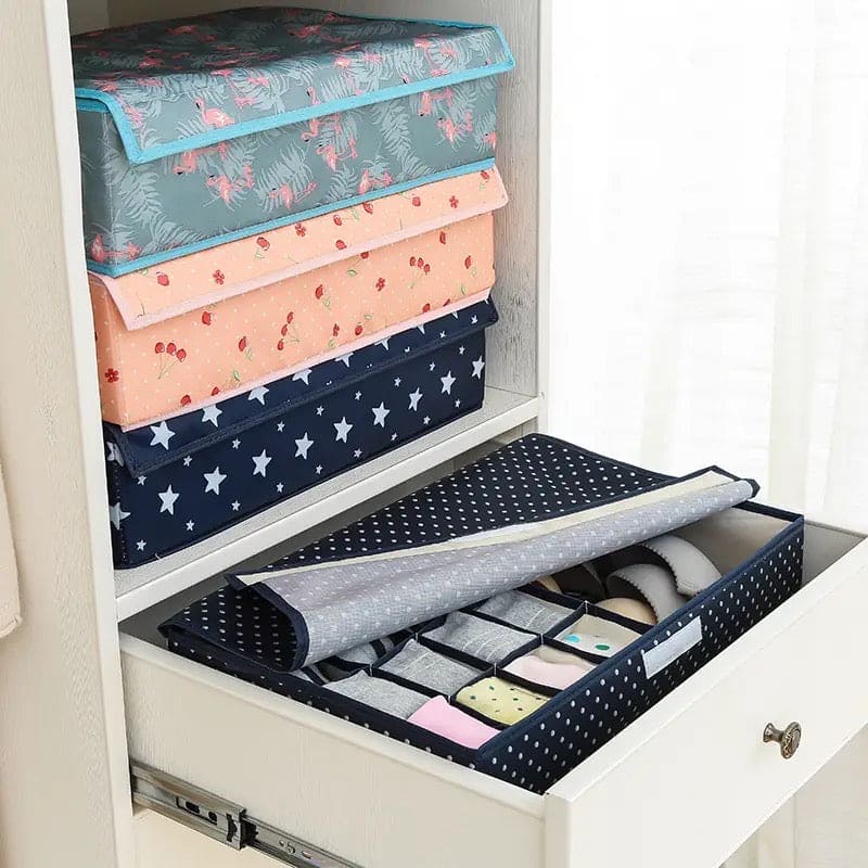 Printed Garment Storage Box, 17 Grid Foldable Storage Organizer, Home Oxford Cloth Storage Box, Multi Use Wardrobe Sorting Box, Foldable Washable Dustproof Organizer, Underpants Socks Storage Organizer