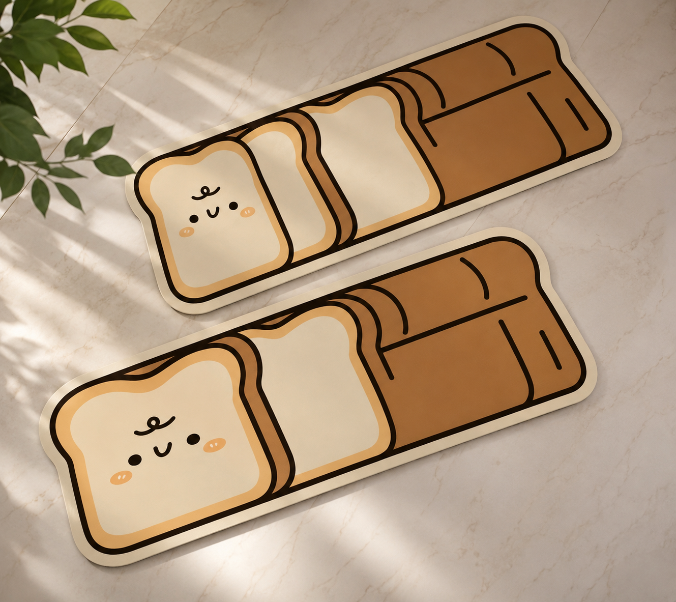Set of 2 Adorable Bread Design Kitchen Mat, Cute Toast Character Floor Mat, Anti Slip Floor Mat