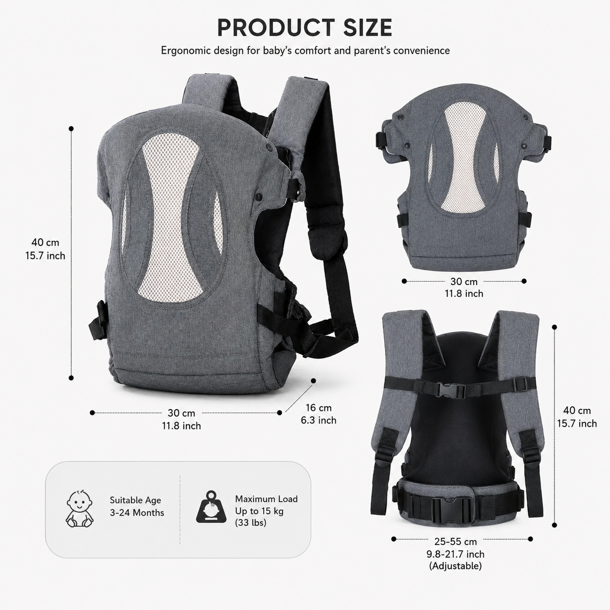 Baby Carrier with Breathable Mesh Back Support, Adjustable Baby Carrier with Waist Support, Multi Position Baby Carrier with Padded Shoulder Straps, Baby Carry Bag with Adjustable Safety Buckles