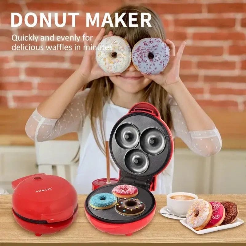 3 Hole Donut Machine, Non Stick Coated Doughnut Machine, 220V Mini Donut Makers For Children Kid, Household Electric Donut Maker, Electric Frying Pan Biscuit Hot Cake Maker