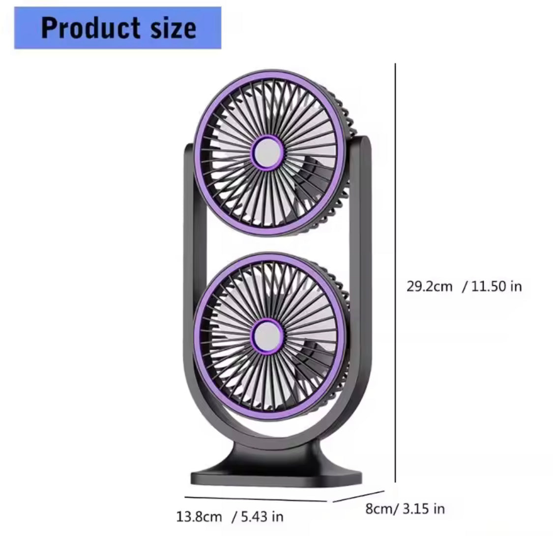 Rechargeable Double Head Table Fan, Travel Outdoor Camping Fan, Lightweight Handheld Cooling Fan