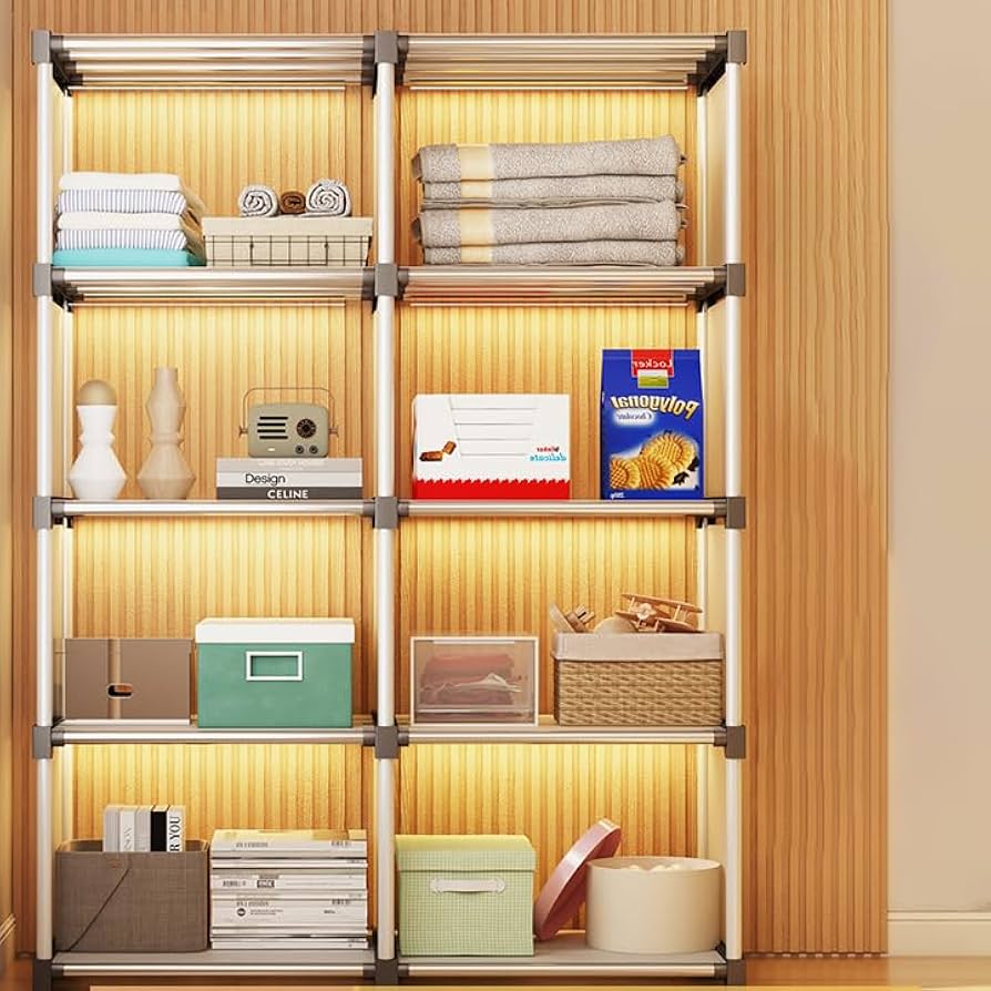 Multiayer Dustproof Cabinet Storage Shelf, Plastic Book Cabinet Organizer, Multipurpose Storage Rack, Portable Wardrobe Cabinet, Clothes Storage Organizer, No Installation Storage Cabinet