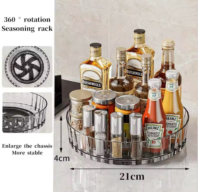 360° Rotating Tray Spice Rack, Seasoning Kitchen Organizer With Base, Non Slip Spice Round Rack Plate, Rotatable Condiment Rack, Multifunctional Rotating Fruit Tray