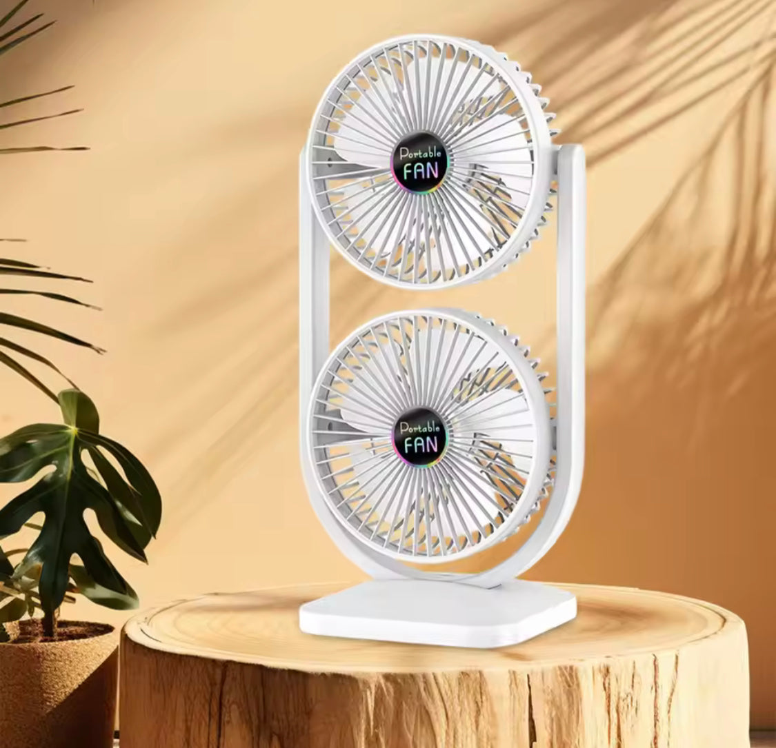 Rechargeable Double Head Table Fan, Travel Outdoor Camping Fan, Lightweight Handheld Cooling Fan