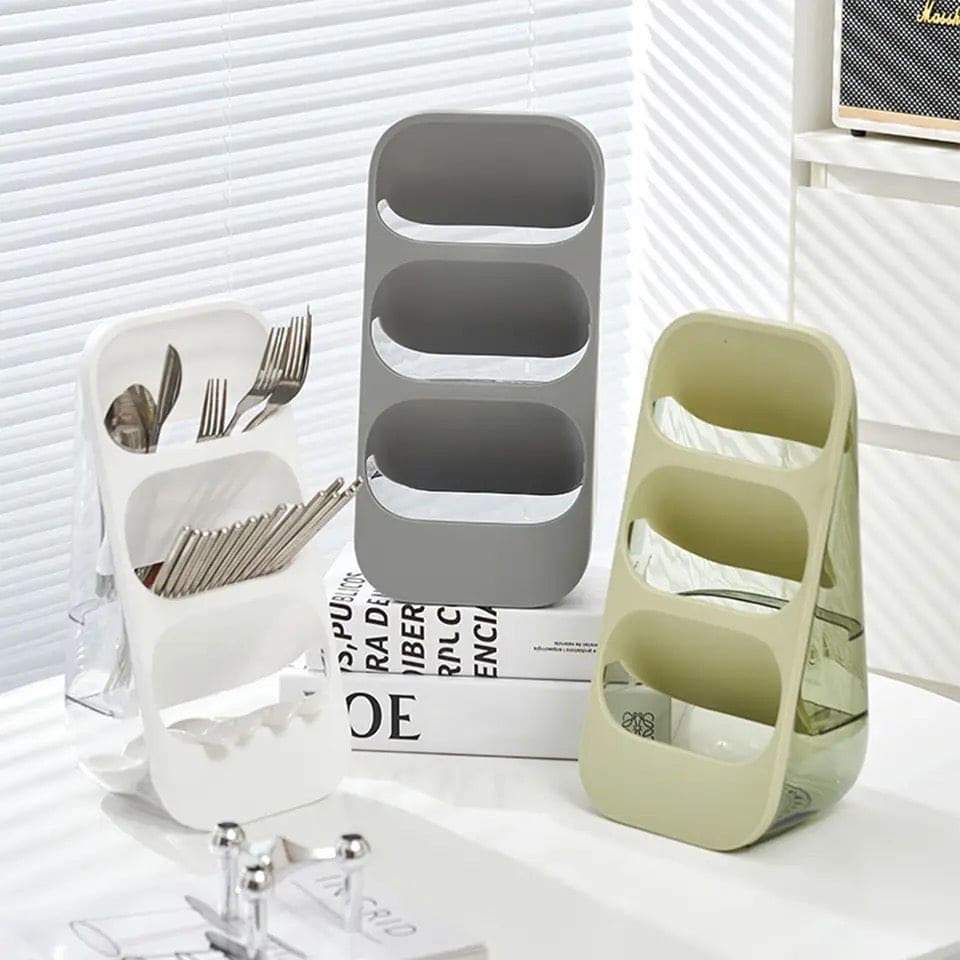 3 Layer Cutlery Organizer, Kitchen Utensils Separation Box, Multifunctional Transparent Chopstick Cage, Oblique Insertion Storage Rack, Tableware Drain Rack, Multipurpose Drawer Container Home Use