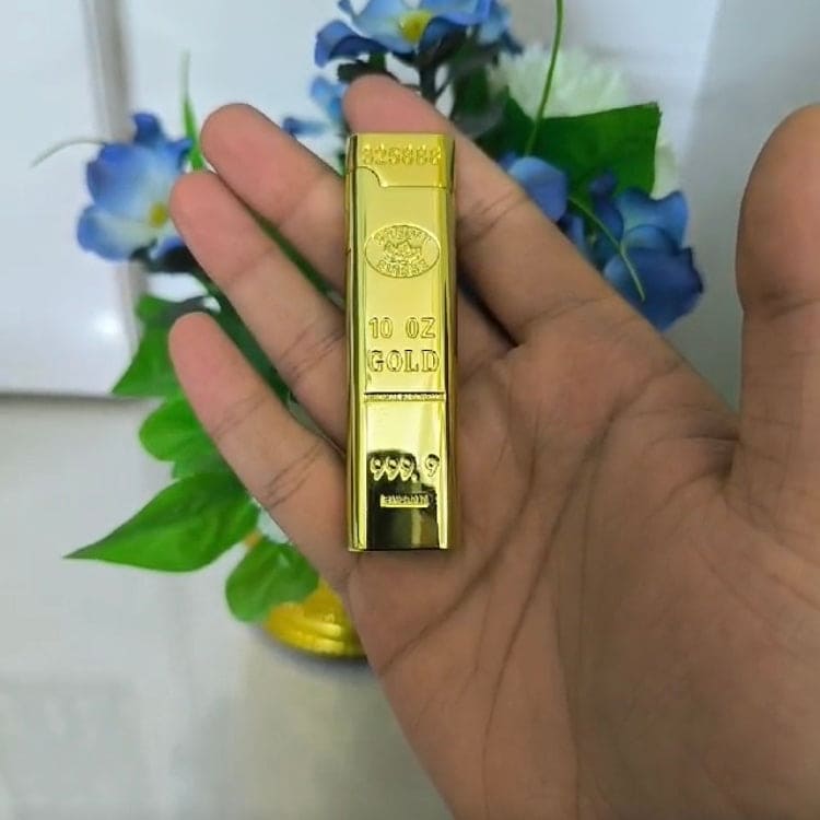 Gold Bar Long Lighter, Luxury 999 Gold Brick Jet Gas Lighter, Refillable Butane Gas Lighter, Gold Polishing Cigarette Cigar Pocket Lighter, Inflated Smoke Lighter