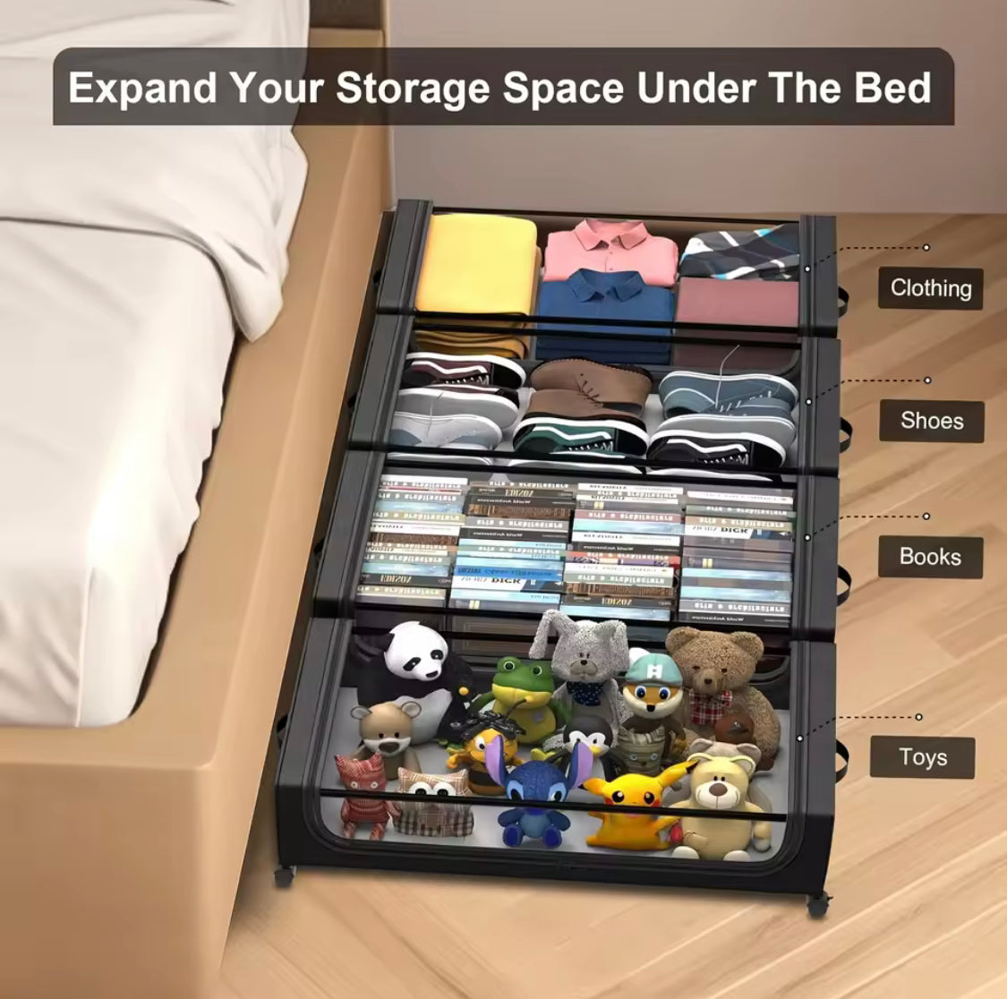 Under Bed Storage Organizer, Wheels Rotating Under Bed Clothes Organizer, Shoe Organizer With Wheels, Space Saving Under Bed Storage Organizer