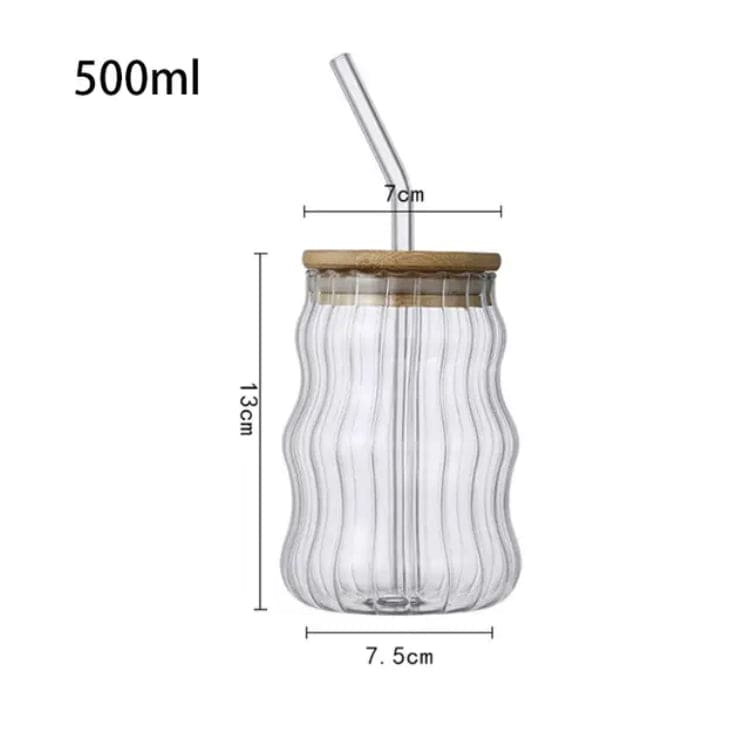 Volcano Glass Mug With Bamboo Glass And Straw, 500ml Coffee Drinking Cup, Multipurpose Iced Coffee Cute Tumbler Cup for Cocktail, Party Beverage Cup, Portable Glass Water Cup with Straw Lid, Household Borosilicate Straw Glass