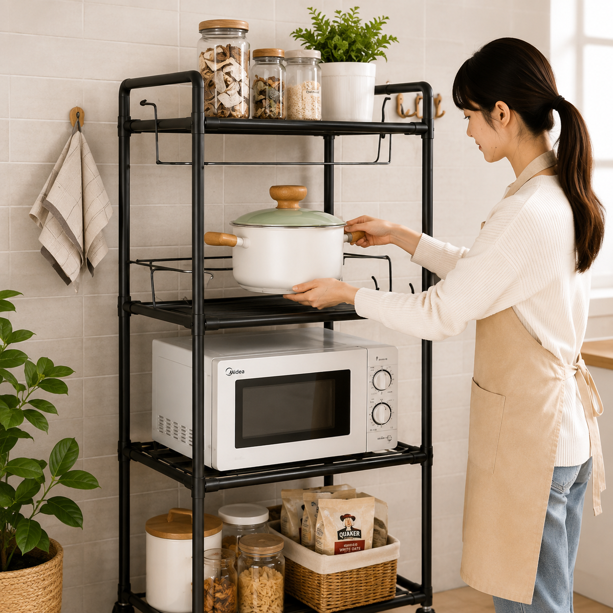 Multi Purpose 5 Tier Storage Shelf with Wheels, Multifunctional Utility Storage Rack, Multi Layers Microwave Oven And Kitchen Organizer