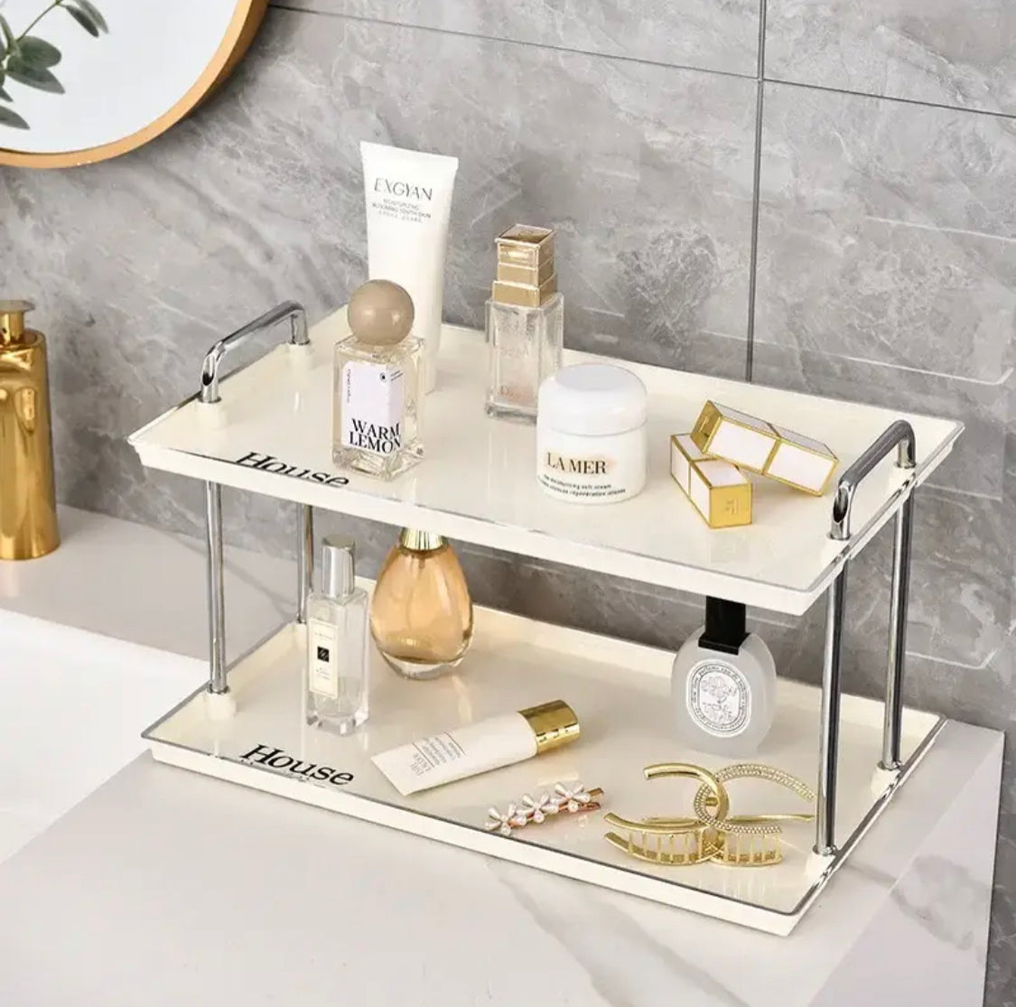 Double Layer Luxury Acrylic Storage Rack, Desktop Tray Storage Rack, D ...