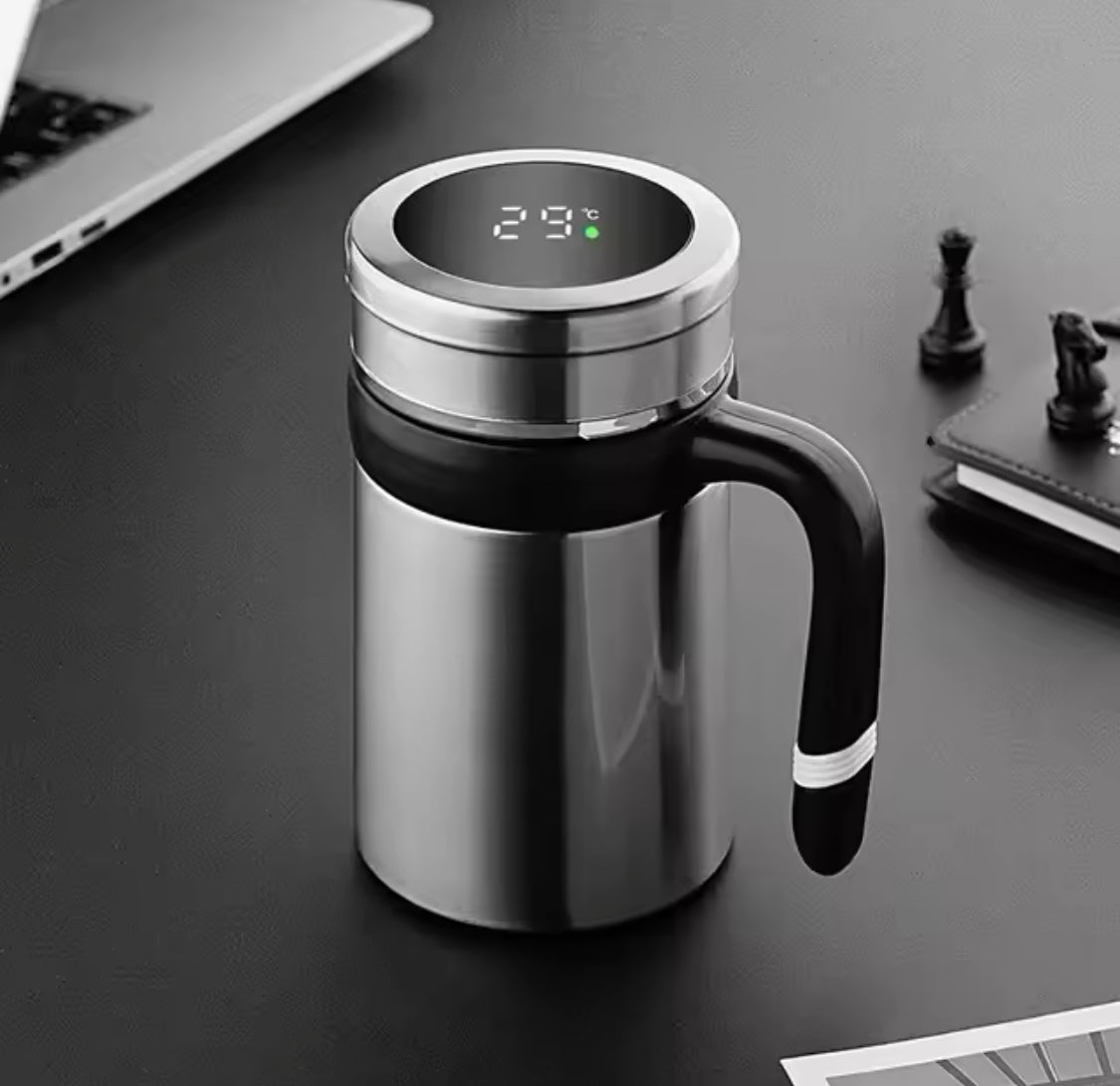 500ml Temperature Display Coffee Thermos, Stainless Steel Vacuum Flask Coffee Mug With Handle, Double Thickened Coffee Mug