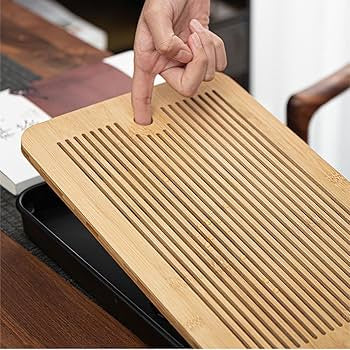 Wooden Kitchen Dish Drying Rack with Water Tray, Wooden Dish Drainer with Removable Water Tray, Bamboo Style Dish Drying Tray