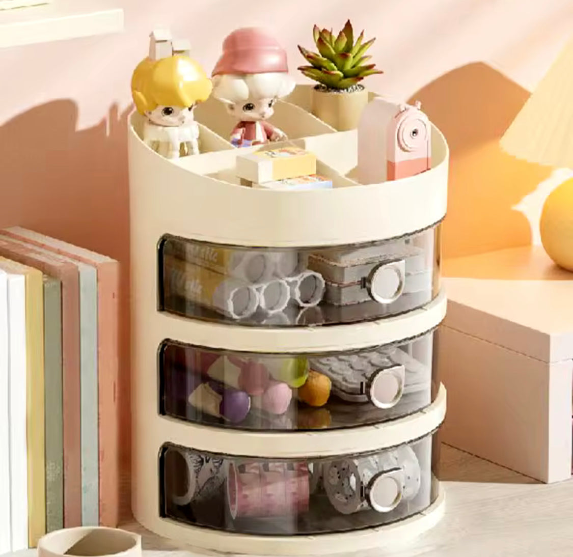 3 Layer Round Jewellery Storage Box, Acrylic Makeup Storage Box, Multifunctional Desktop Organizer