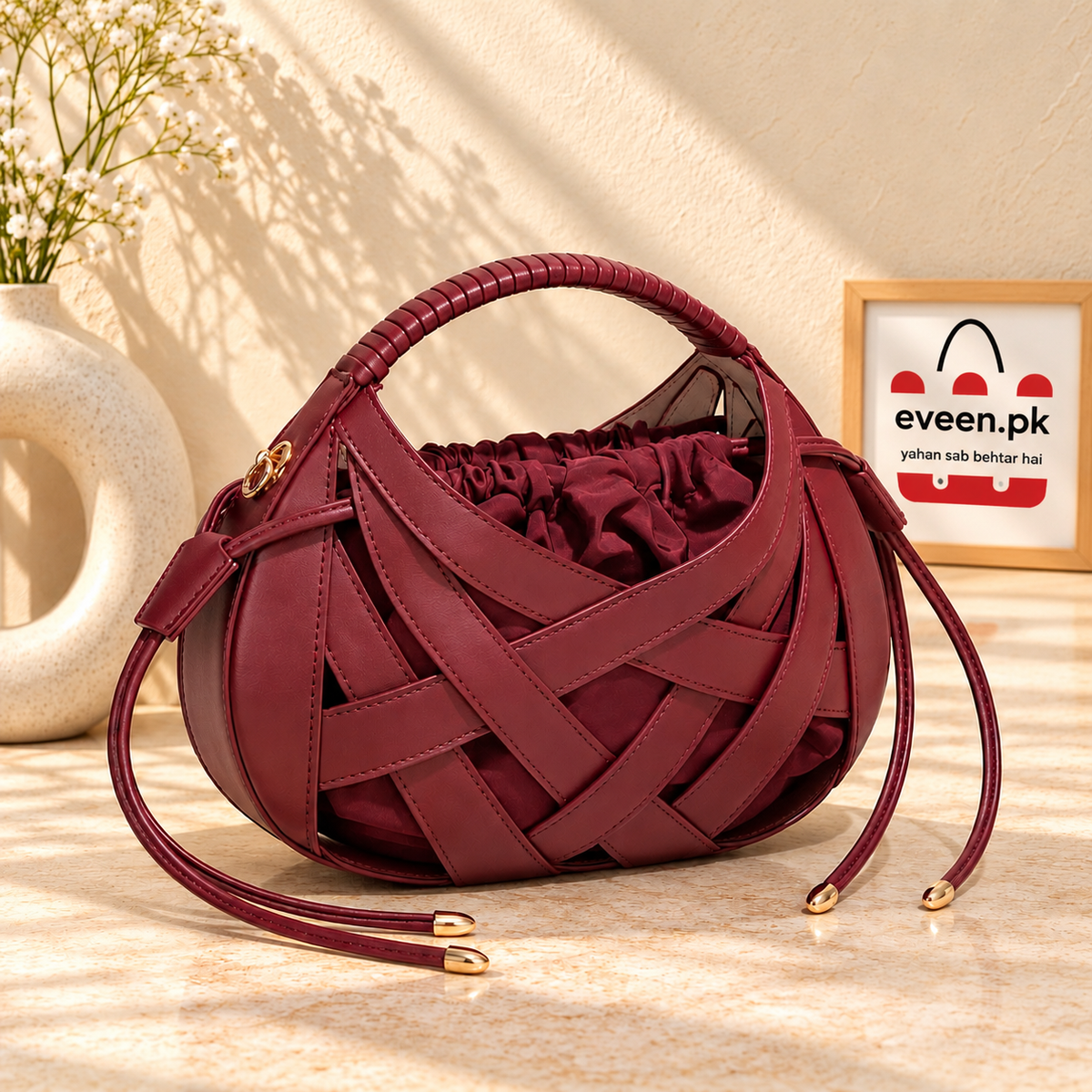Luxe Woven Crisscross Handbag with Shoulder Strap