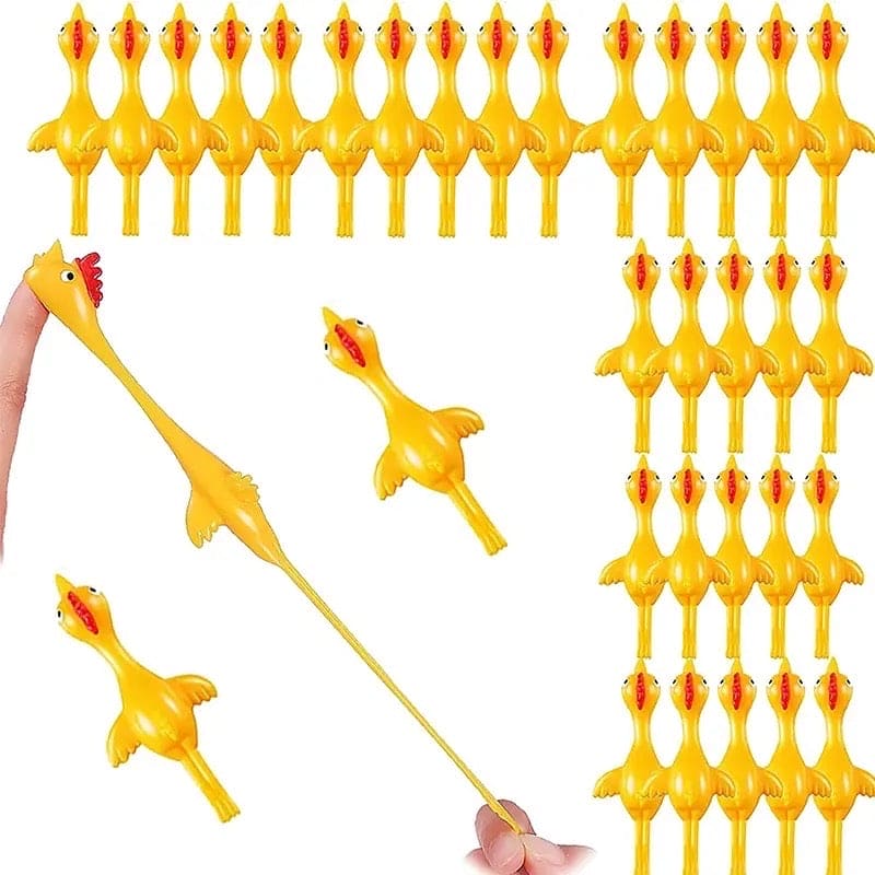 Set Of 5 Chick Toy, Crazy Flying Chicken, Bouncy Rubber Chicken, Slingshot Chicken Toy, Catapult Chicken Prank Toy, Elastic Flying Finger Birds, Sticky Decompression Toy