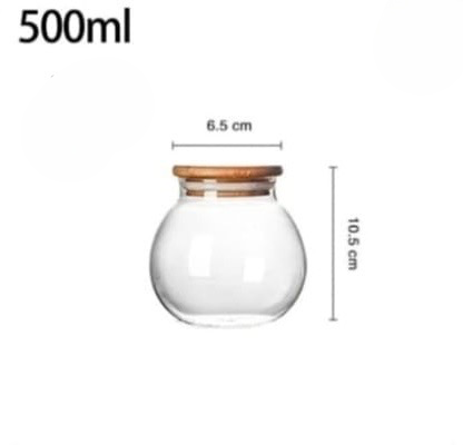 Round Glass Storage Jar With Wooden Cap, Transparent Spherical Glass Food Storage Container, Coffee Beans Storage  Bowl