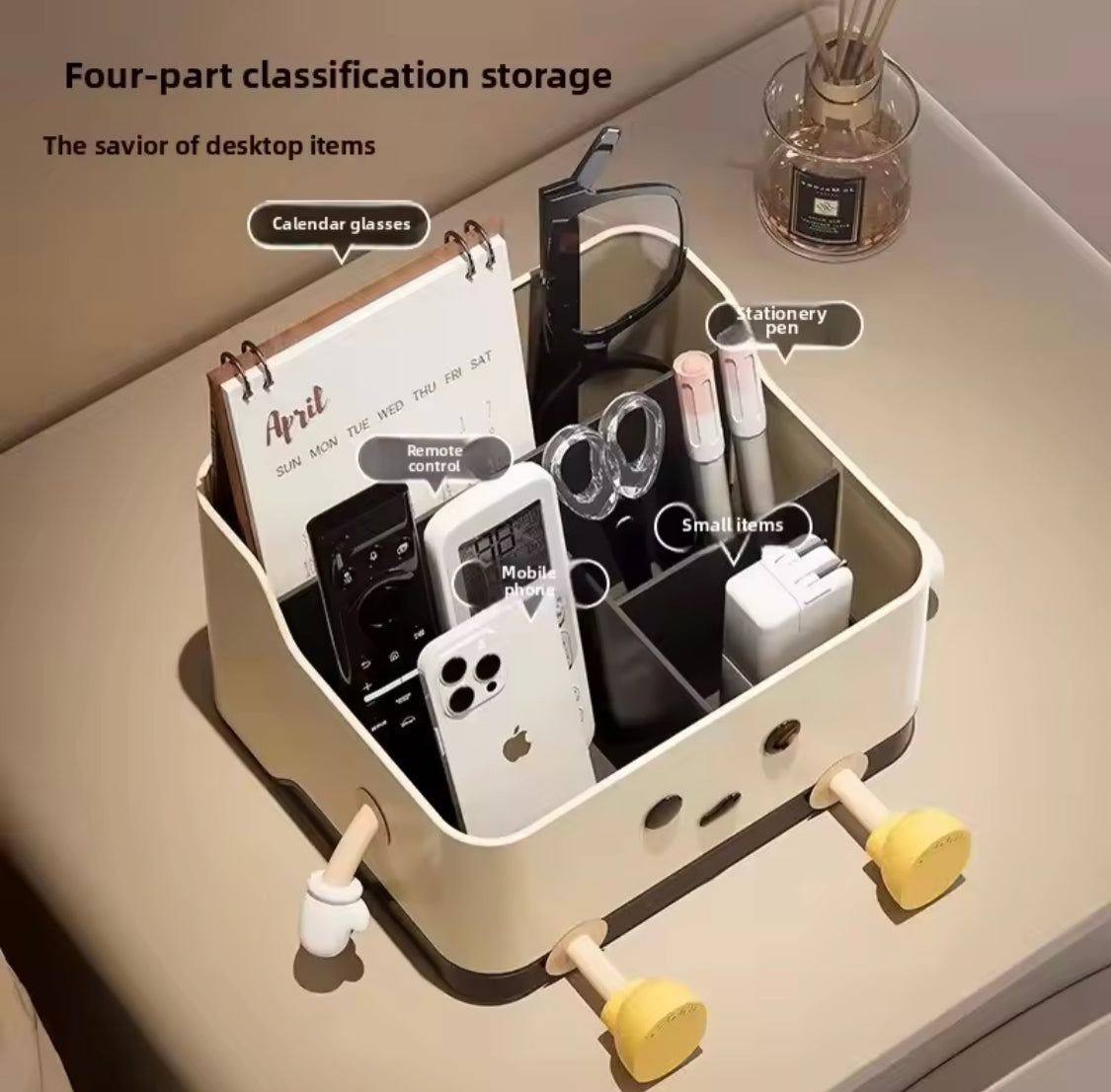 Cute Cartoon Style Desktop Storage Box, Multi Grid Countertop Cosmetic Organisation Shelf, Cute Desktop Decoration Accessories