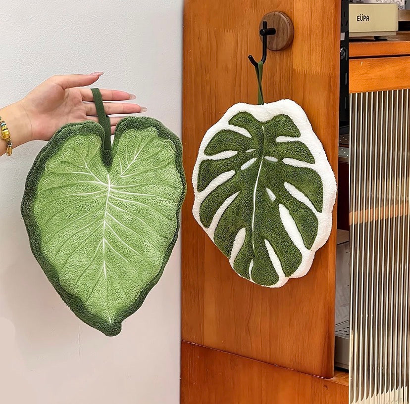 Leaf Shape Kitchen Hand Towel,     Leaf Shaped Kitchen Towel, Decorative Leaf Hanging Towel, Thickened Absorbent Towel