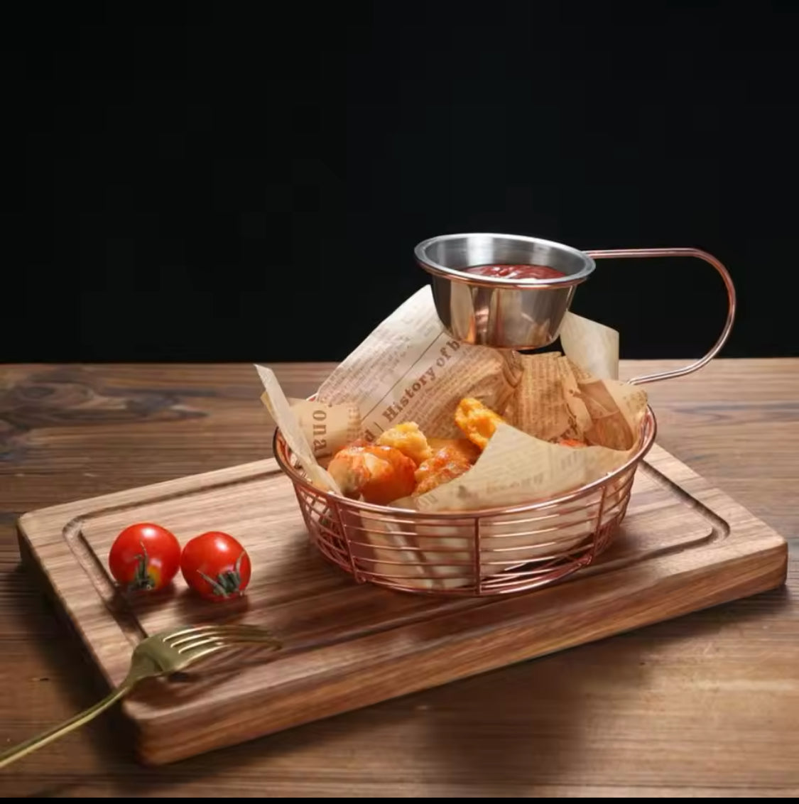 Stainless Steel French Fries Basket, Lightweight French Fries Basket, French Fries Basket With Hanging Sauce Cup, Fried Items Serving Tray