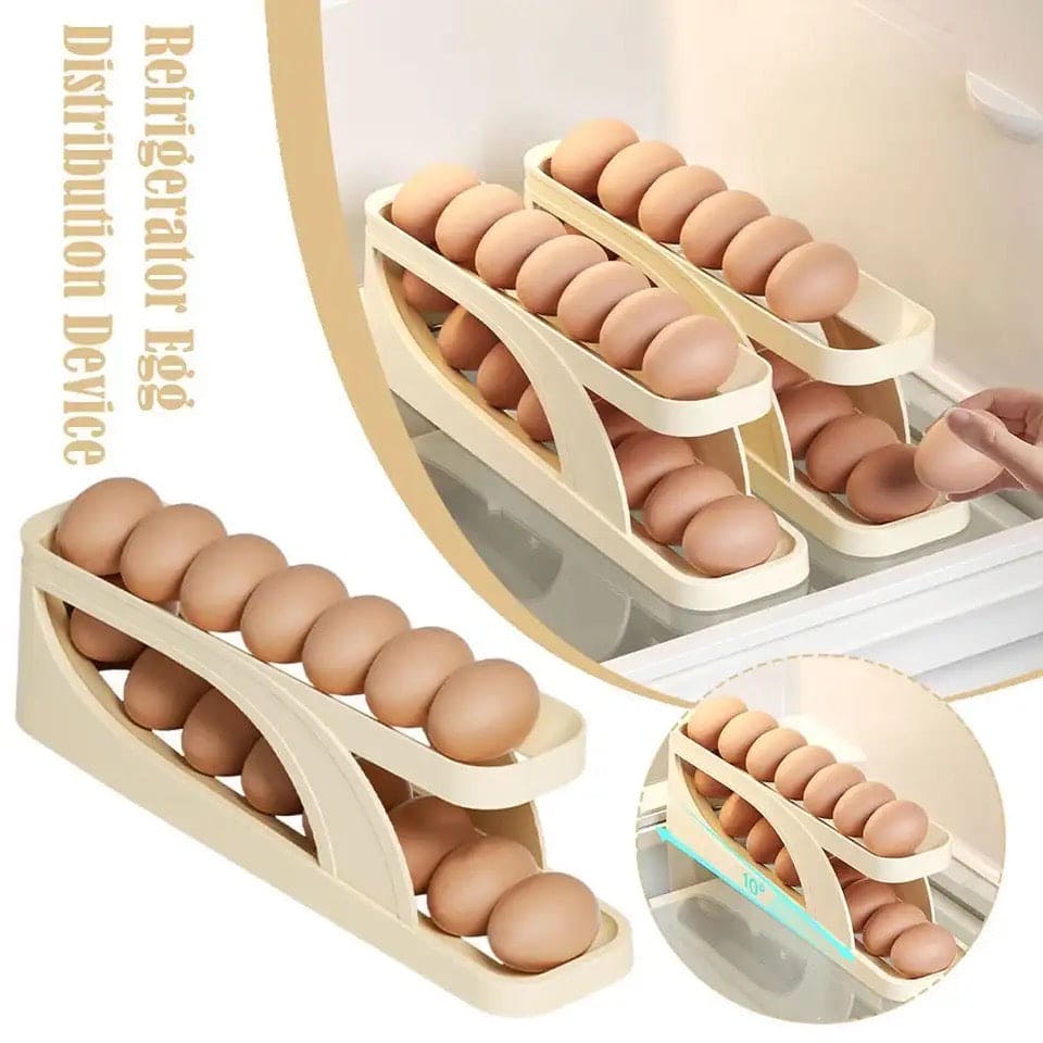 Automatic Scrolling Egg Rack, Refrigerator Egg Dispenser For Kitchen, Double Layer Egg Dispenser, Roll Down Counter Top Egg Holder, Smart Rolling Egg Storage Tray