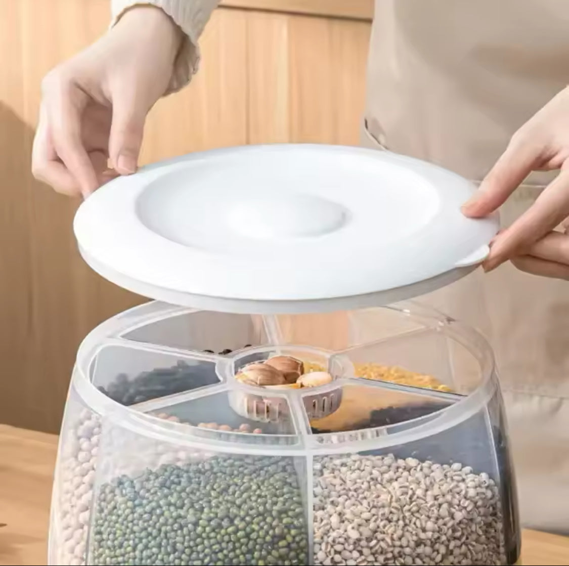 10kg Octopus Style Rotatable Cereal Dispenser, Multi Compartment Grain Dispenser, Rotary Partition Sealed Jar, Round Rice Storage Tank