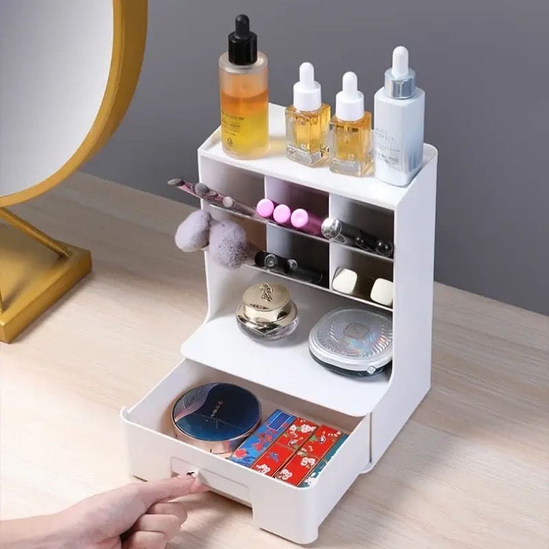 Slop Desktop Storage Box With Drawer, Classify Drawer Type Storage Box, 6 Compartment Multipurpose Organizer With Drawer, Rounded Corners Desk Stationary Organizer, Office School Inclines Desk Pen Organizer