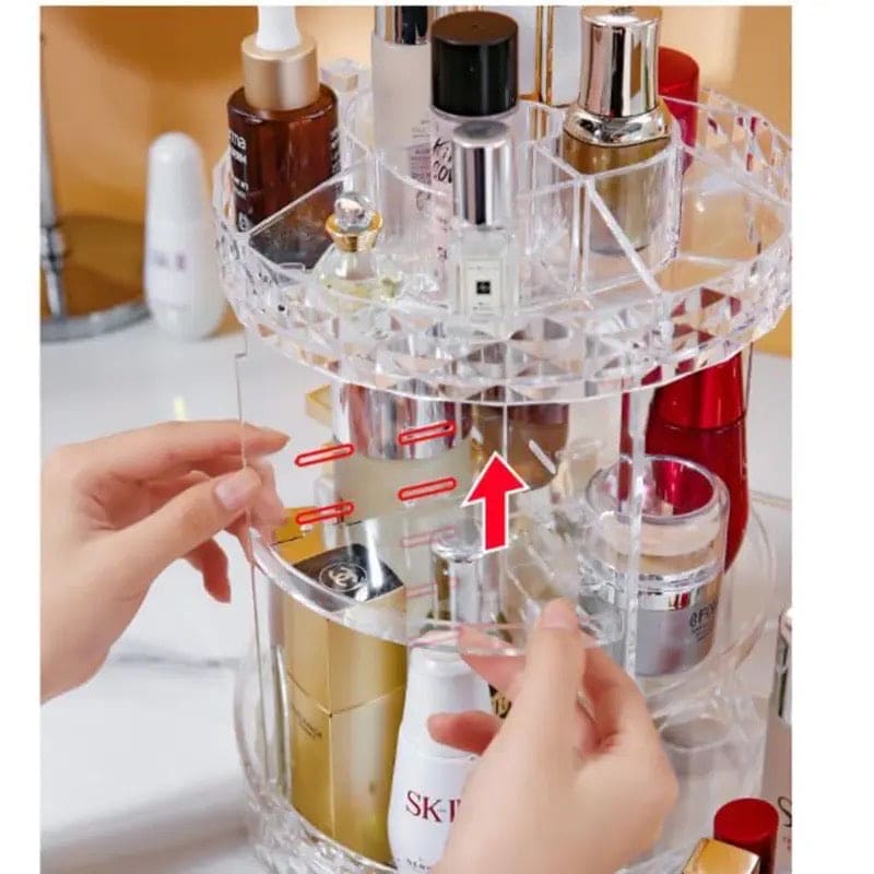 All In One Makeup Organizer, 360 Degree Rotation Makeup Organizer, Crystal Makeup Display Stand, Multifunction Detachable Makeup Beauty Organizer, Adjustable Cosmetic Display Case, Rotatable Transparent Beauty Organizer